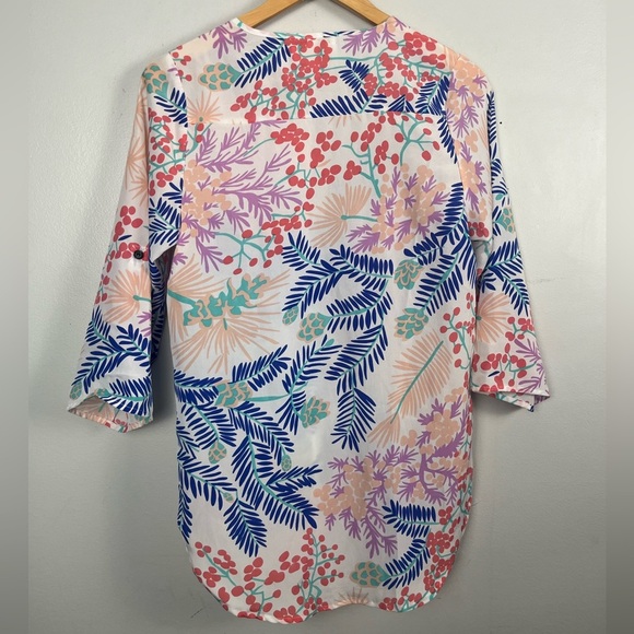 Yumi Kim Womens XS Boho Blouse White Floral Tie Sleeve Tropical Lightweight - Picture 7 of 8